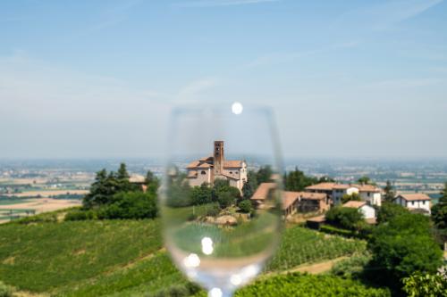 Paesaggio Oltrepo Pavese visto attraverso un calice da belvedere