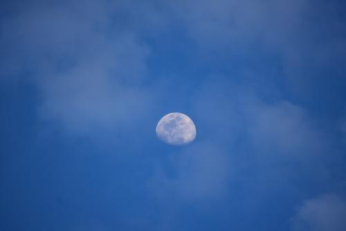 La luna che inizia a comparire nel cielo ancora chiaro dopo il tramonto