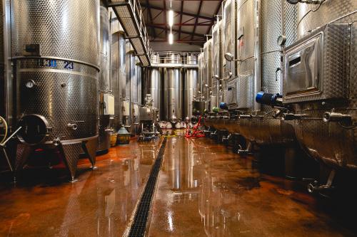 Cantina di vinificazione in botti di acciaio nell' Oltrepo Pavese in Lombardia