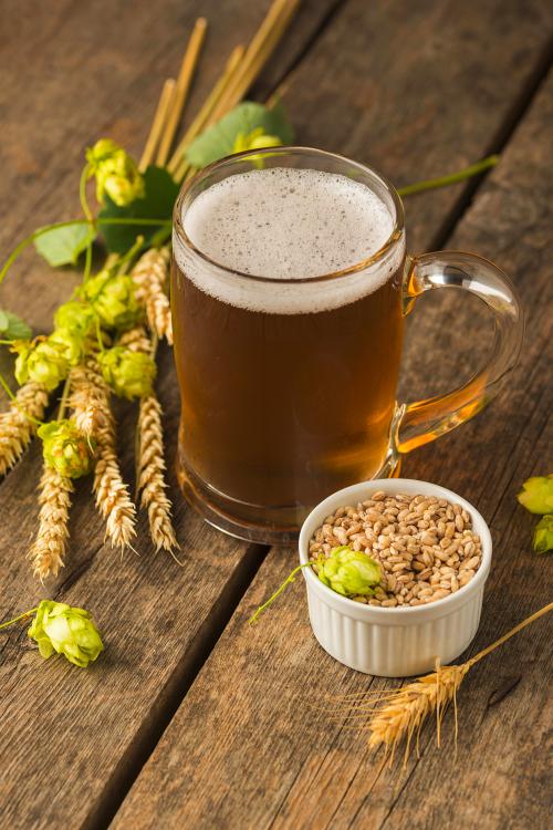 Boccale di birra bionda e semi