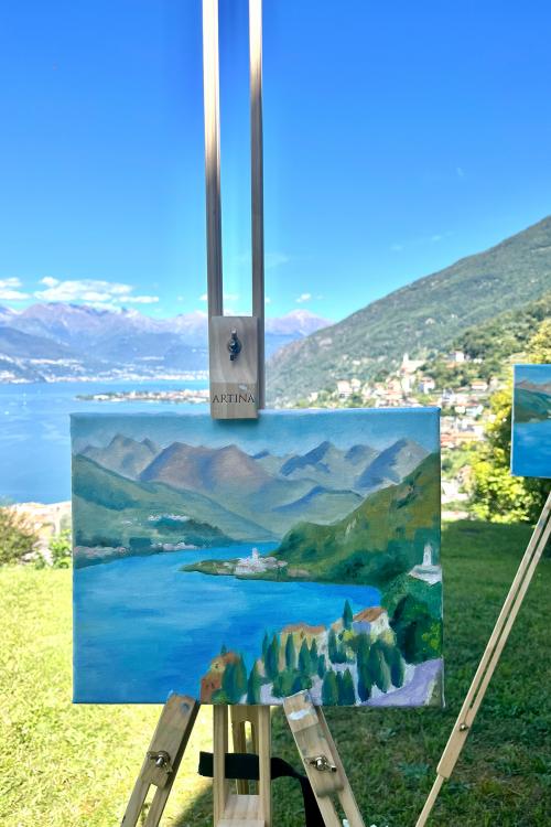 Dipinti realizzati su una collina che si affaccia sul Lago di Como durante il corso di pittura con i colori ad olio en plein air in Lombardia