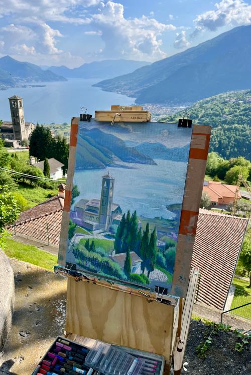 Dipinto realizzato con i colori ad olio durante il corso en plein air in Lombardia sul Lago di Como vicino Varenna