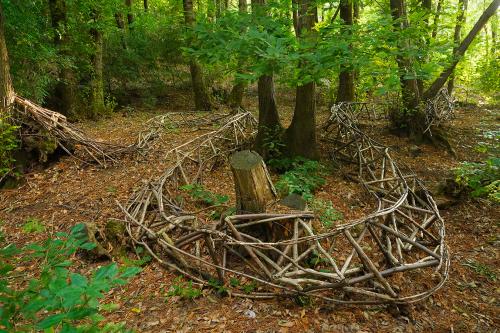 Installazione di Land Art nel bosco di Airuno in Lombardia a poca distanza dal Lago di Como